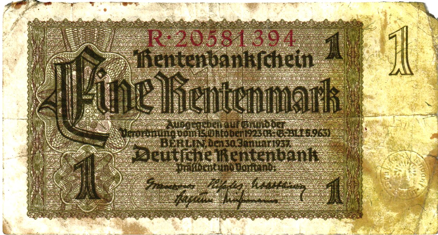 Germany 1 Rentenmark 1937, P173b, G