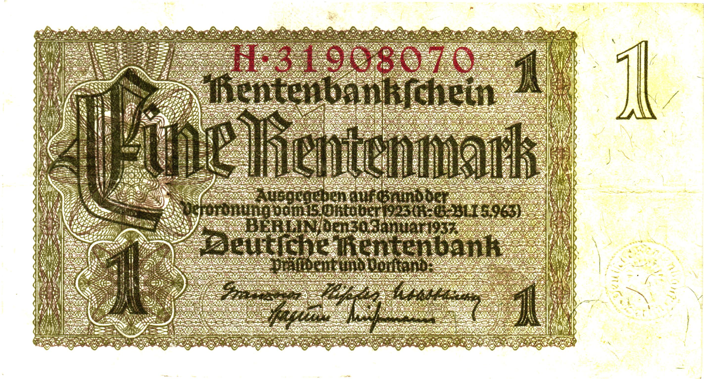 Germany 1 Rentenmark 1937, P173b, VF