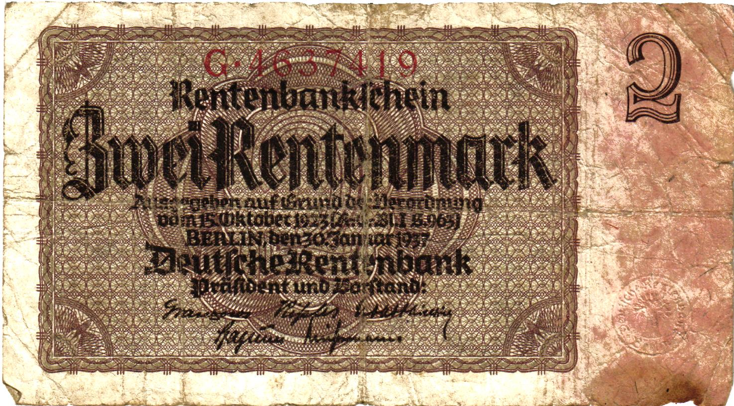 Germany 2 Rentenmark 1937, P174a, VG, rare!