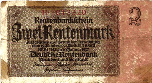 Germany 2 Rentenmark 1937, P174a, VG, rare!