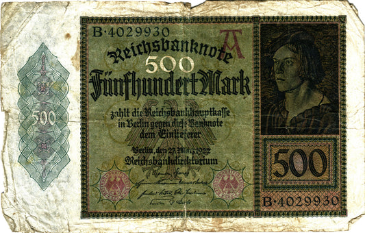 Germany 500 Mark 1922, P73, VG
