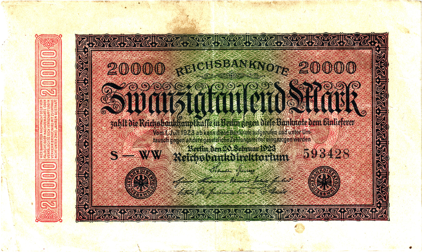 Germany 20000 Mark 1923, P85, aUNC