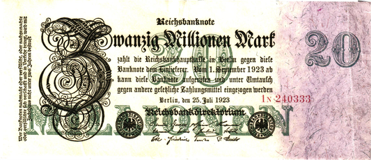 Germany, Reichsbanknote, 20 Millionen Mark, P97b, aUNC
