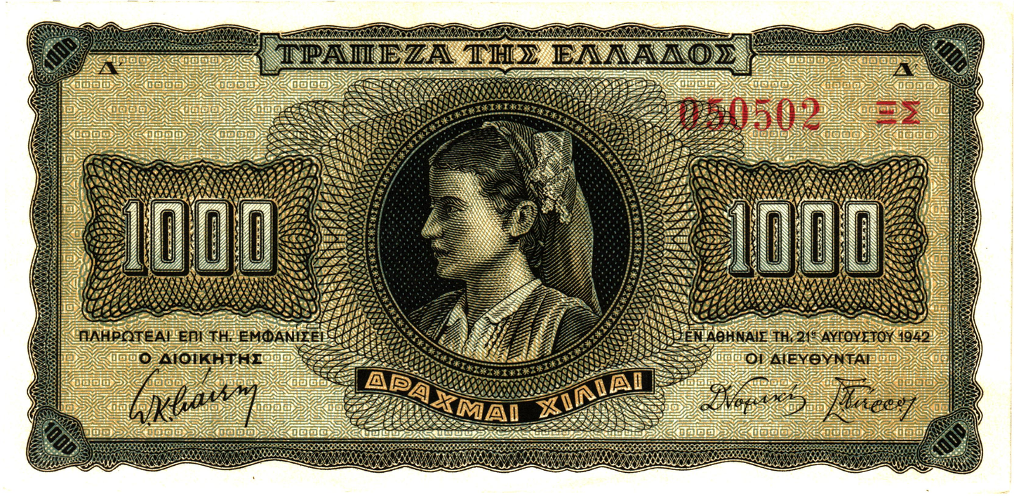 Greece 1000 Drachmai 1942, P118a, UNC-