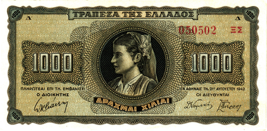 Greece 1000 Drachmai 1942, P118a, UNC-