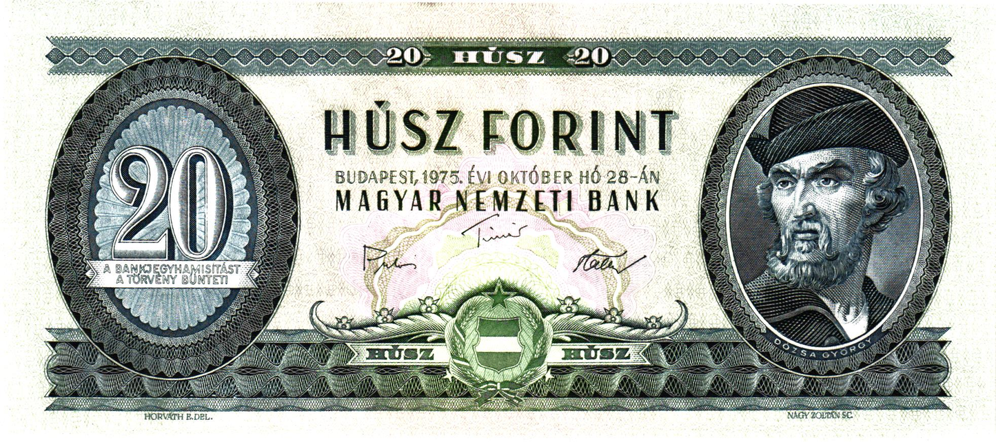Hungary 20 Forint 1975, P169f, UNC