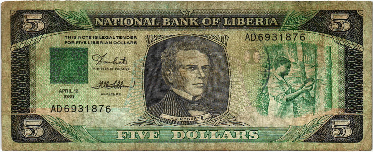 Liberia 5 Dollars 1989, P19, Poor