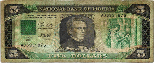 Liberia 5 Dollars 1989, P19, Poor