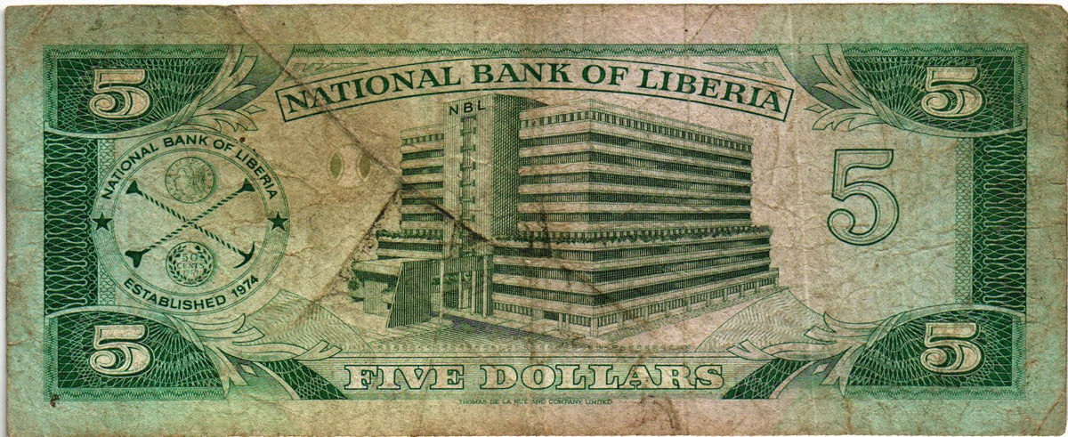 Liberia 5 Dollars 1989, P19, Poor