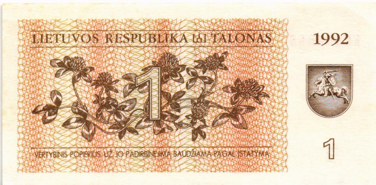 Lithuania 1 Talonas 1992, P39, UNC