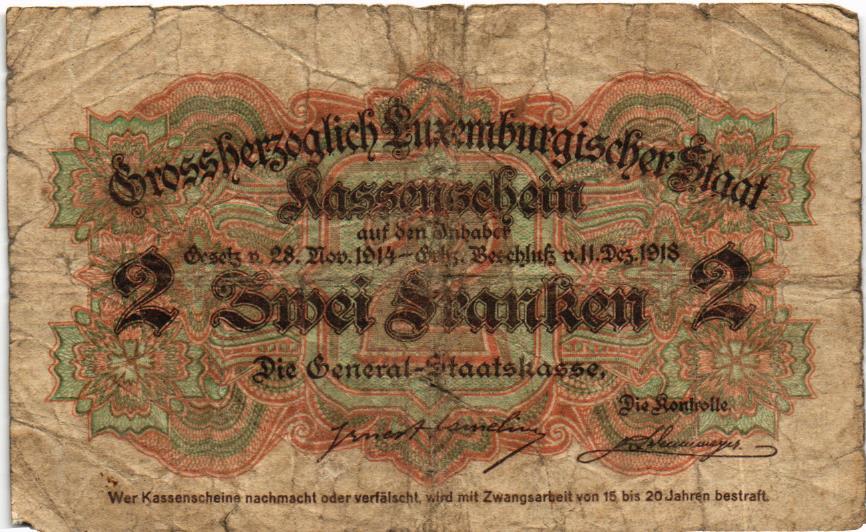 Luxembourg 2 France 1914-1918, P22, VG
