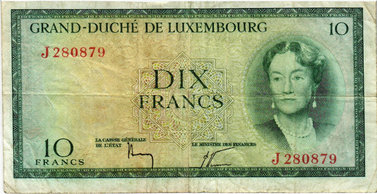 Luxembourg 10 Francs 1954, P48, aF