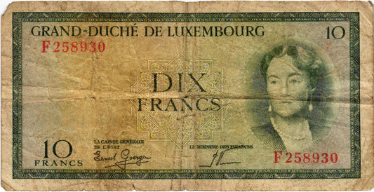 Luxembourg 10 Francs 1955, P48, G