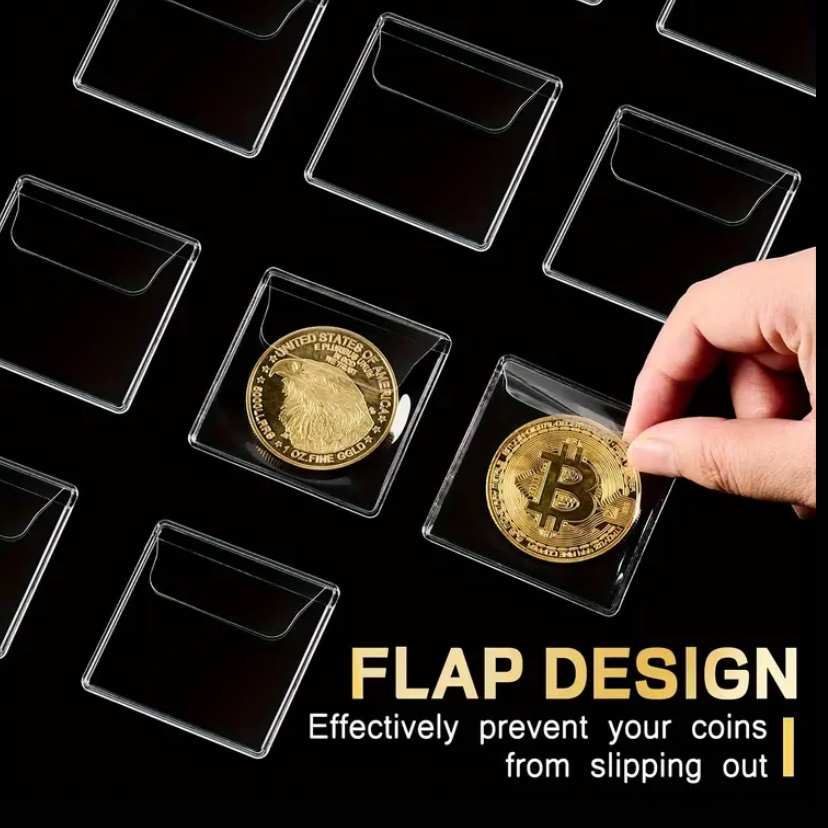 Coin pockets with flap, transparant 5.5 cm x 5.5 cm : 10 PCS