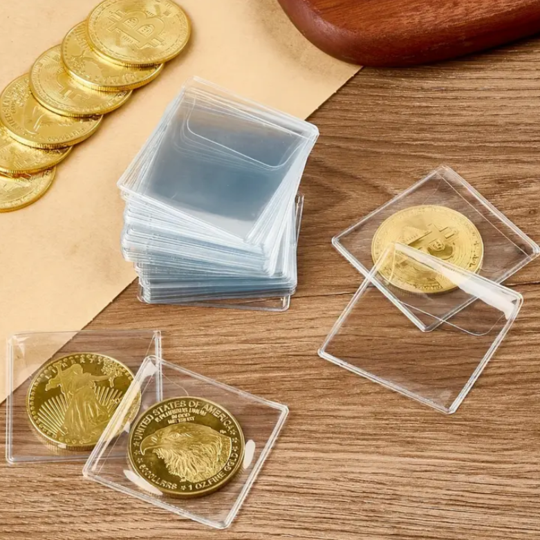 Coin pockets with flap, transparant 5.5 cm x 5.5 cm : 10 PCS