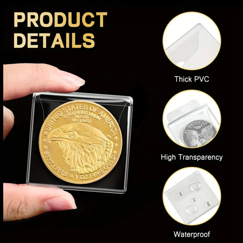 Coin pockets with flap, transparant 5.5 cm x 5.5 cm : 10 PCS