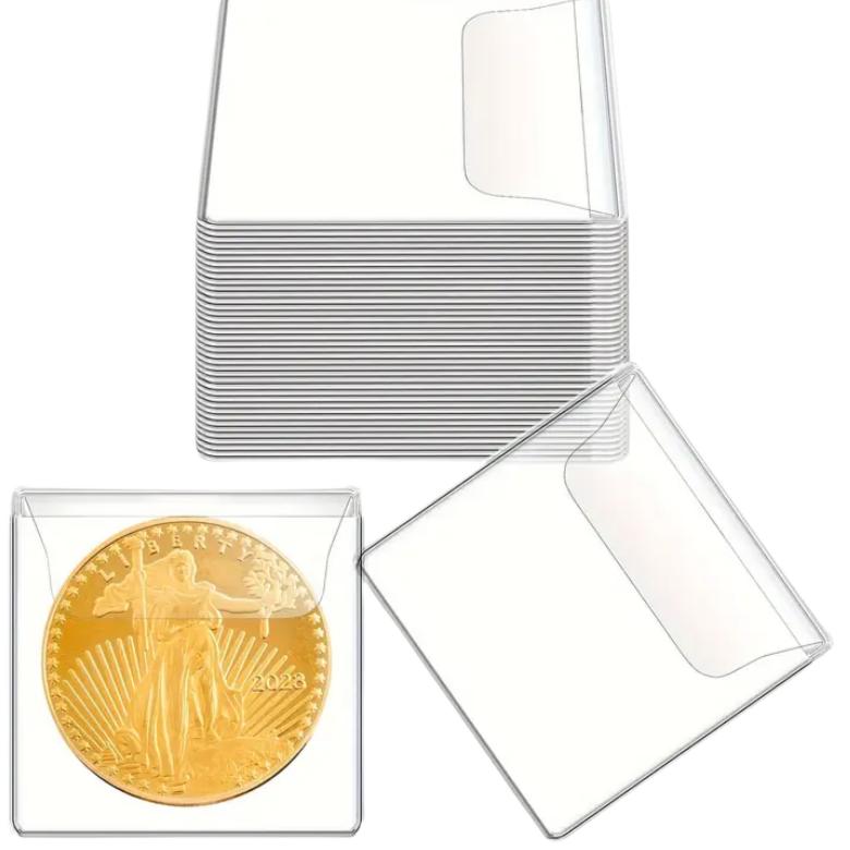 Coin pockets with flap, transparant 5.5 cm x 5.5 cm : 10 PCS