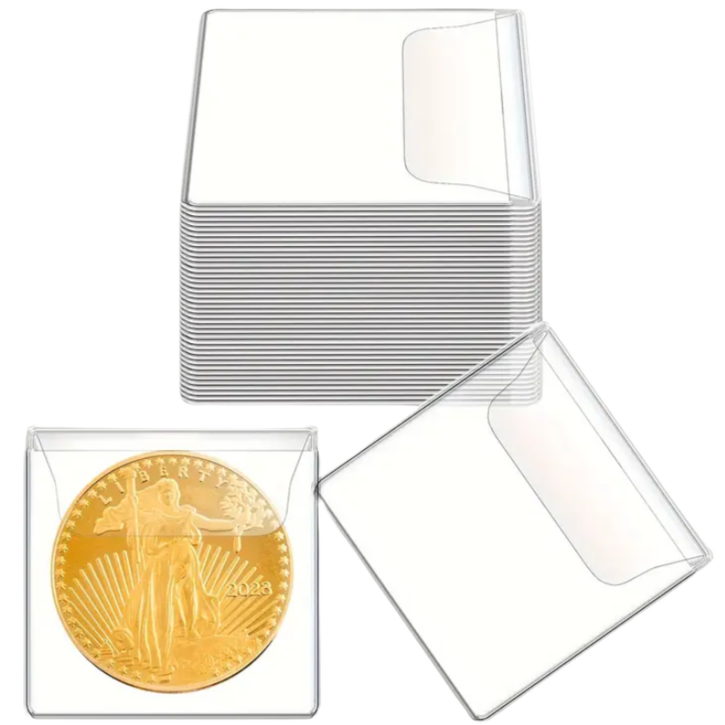 Coin pockets with flap, transparant 5.5 cm x 5.5 cm : 10 PCS