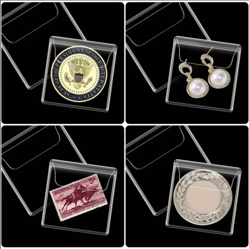 Coin pockets with flap, transparant 5.5 cm x 5.5 cm : 10 PCS