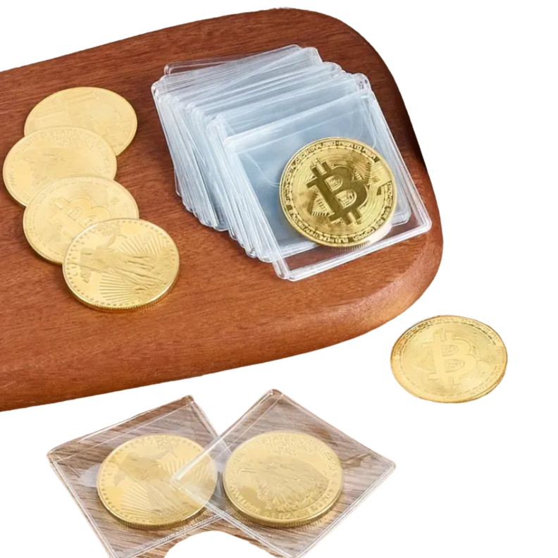Coin pockets with flap, transparant 5.5 cm x 5.5 cm : 10 PCS