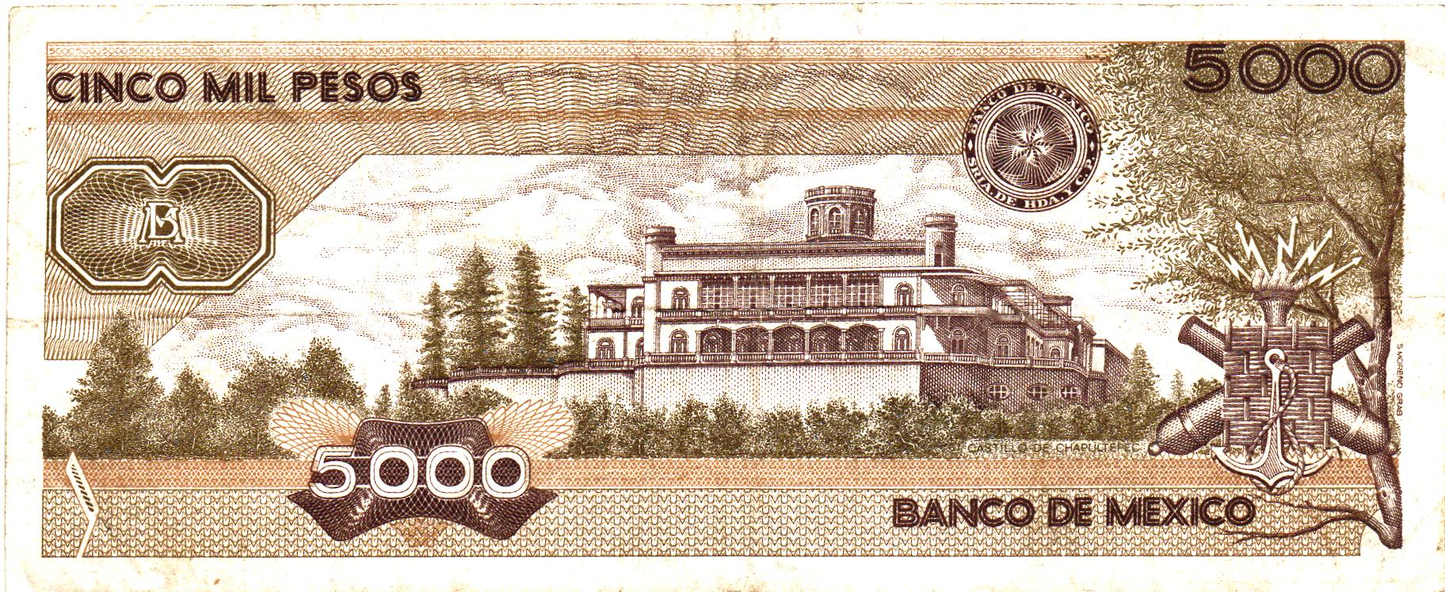 Mexico 5000 Pesos 1989 (28/3), P88c, VG