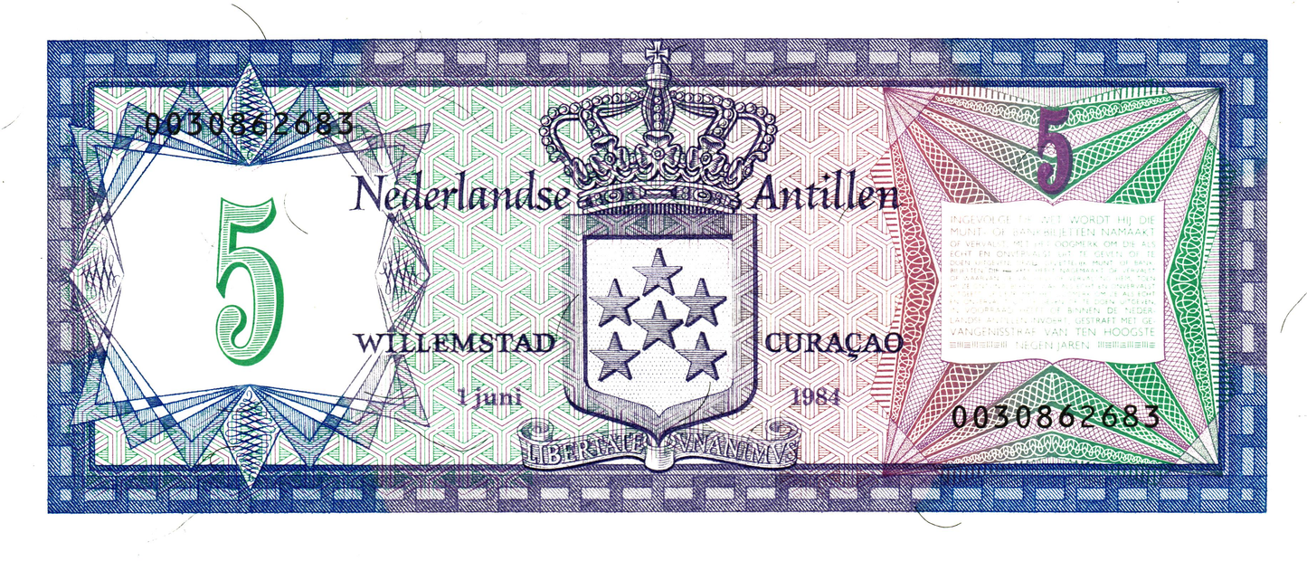 Netherlands Antilles 5 Gulden 1984, P15b, UNC