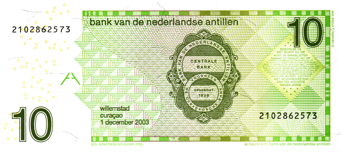 Netherlands Antilles 10 Gulden 2003; P28c, UNC