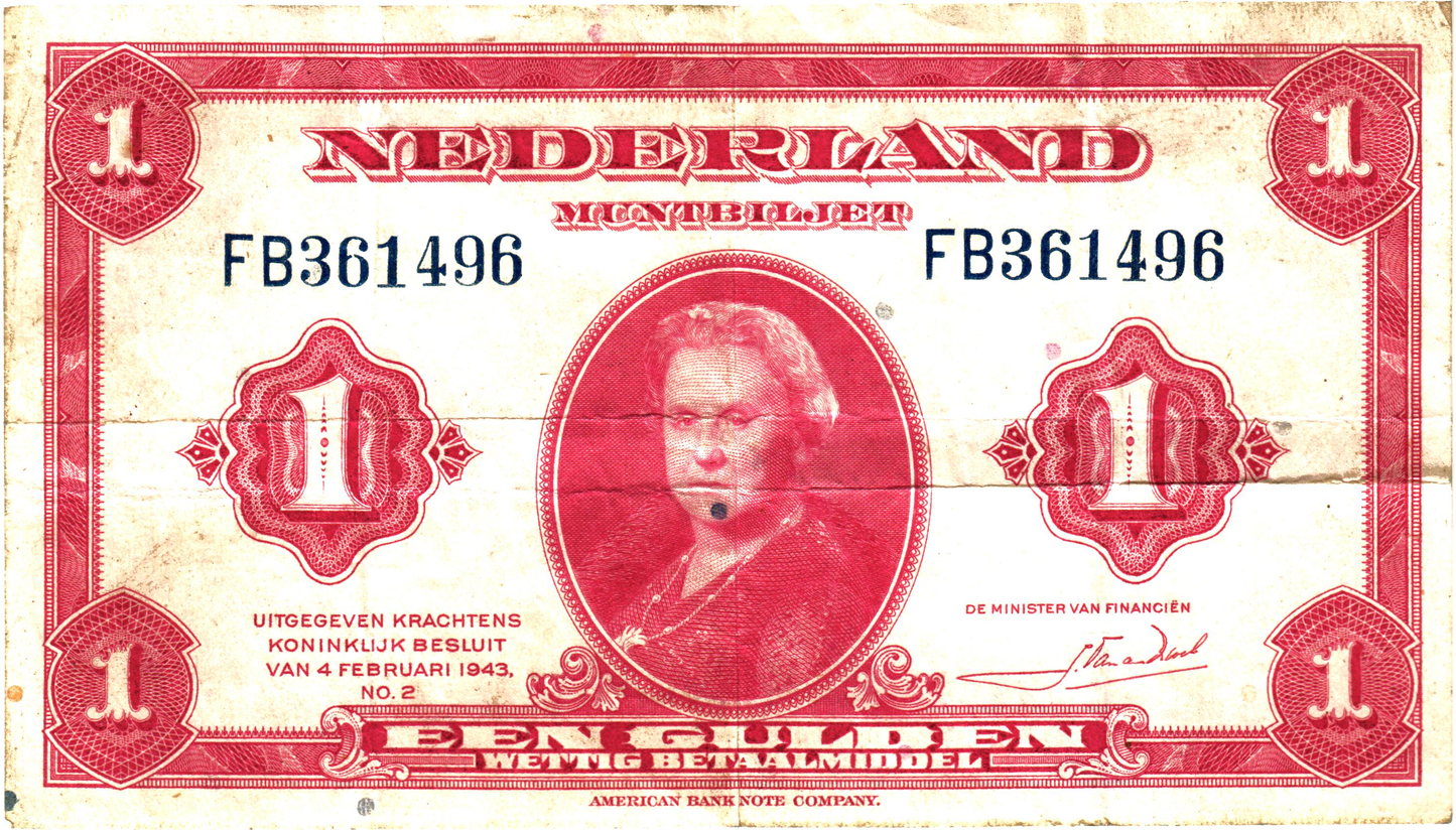 Netherlands 1 Gulden 1943, P64a, F/VF