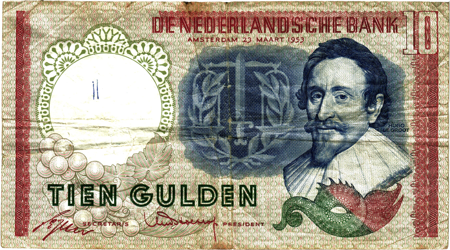 Netherlands 10 Gulden 1953, P85, F/VF