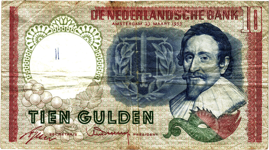 Netherlands 10 Gulden 1953, P85, F/VF