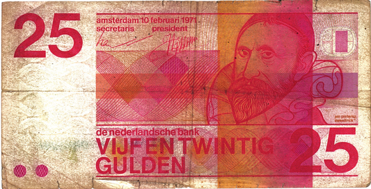 Netherlands 25 Gulden 1971, P92b, F/VF