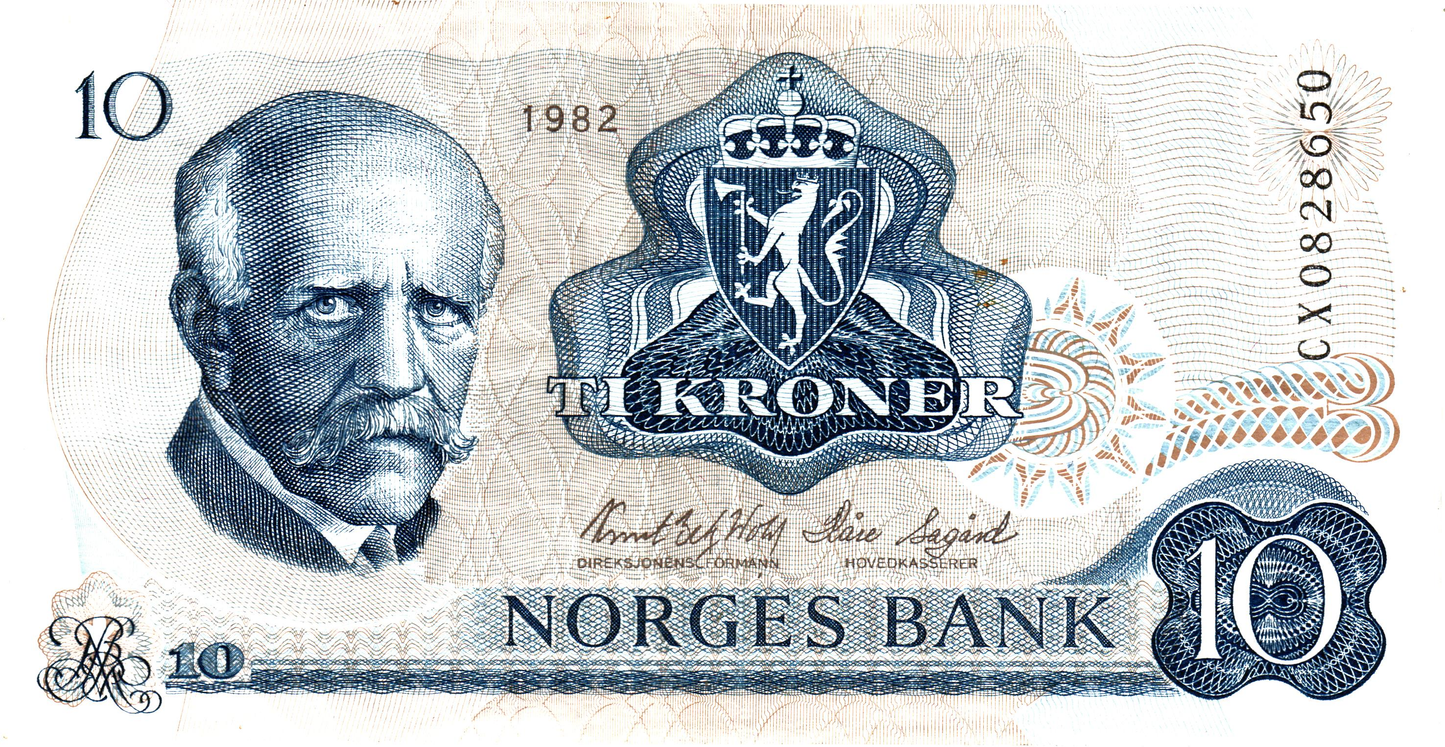 Norway 10 Kroner 1982, P36c, aUNC