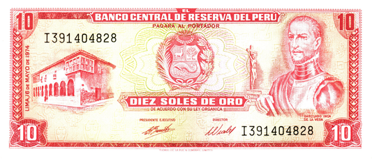 Peru 10 Soles de Oro 1974, P100c, UNC