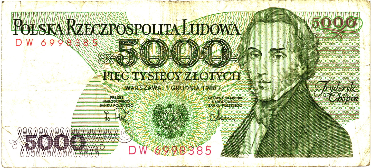 Poland 5000 Zlotych 1988, P150, F