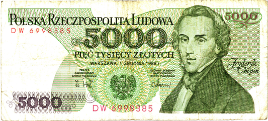 Poland 5000 Zlotych 1988, P150, F