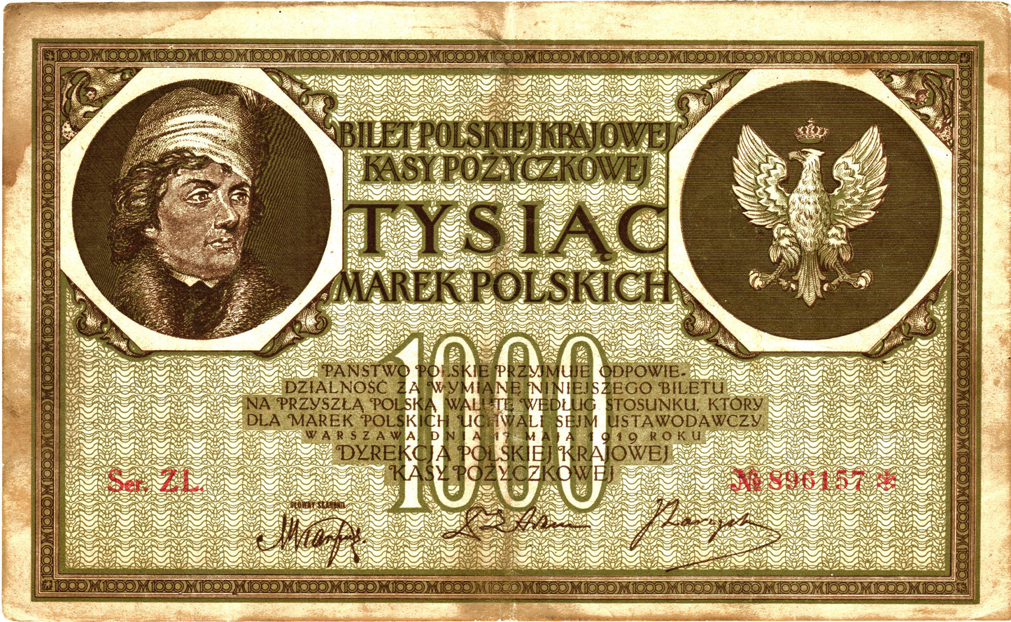 Poland 1000 Marek 1919, P22, XF