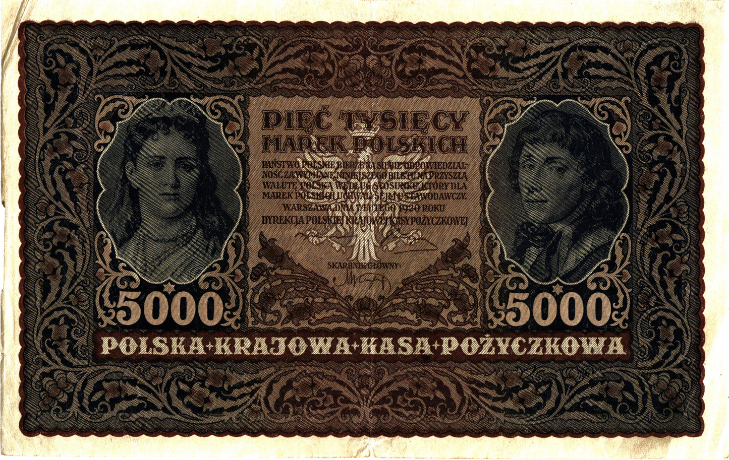 Poland 5000 Mark 1920, P31.2 Serie III, XF