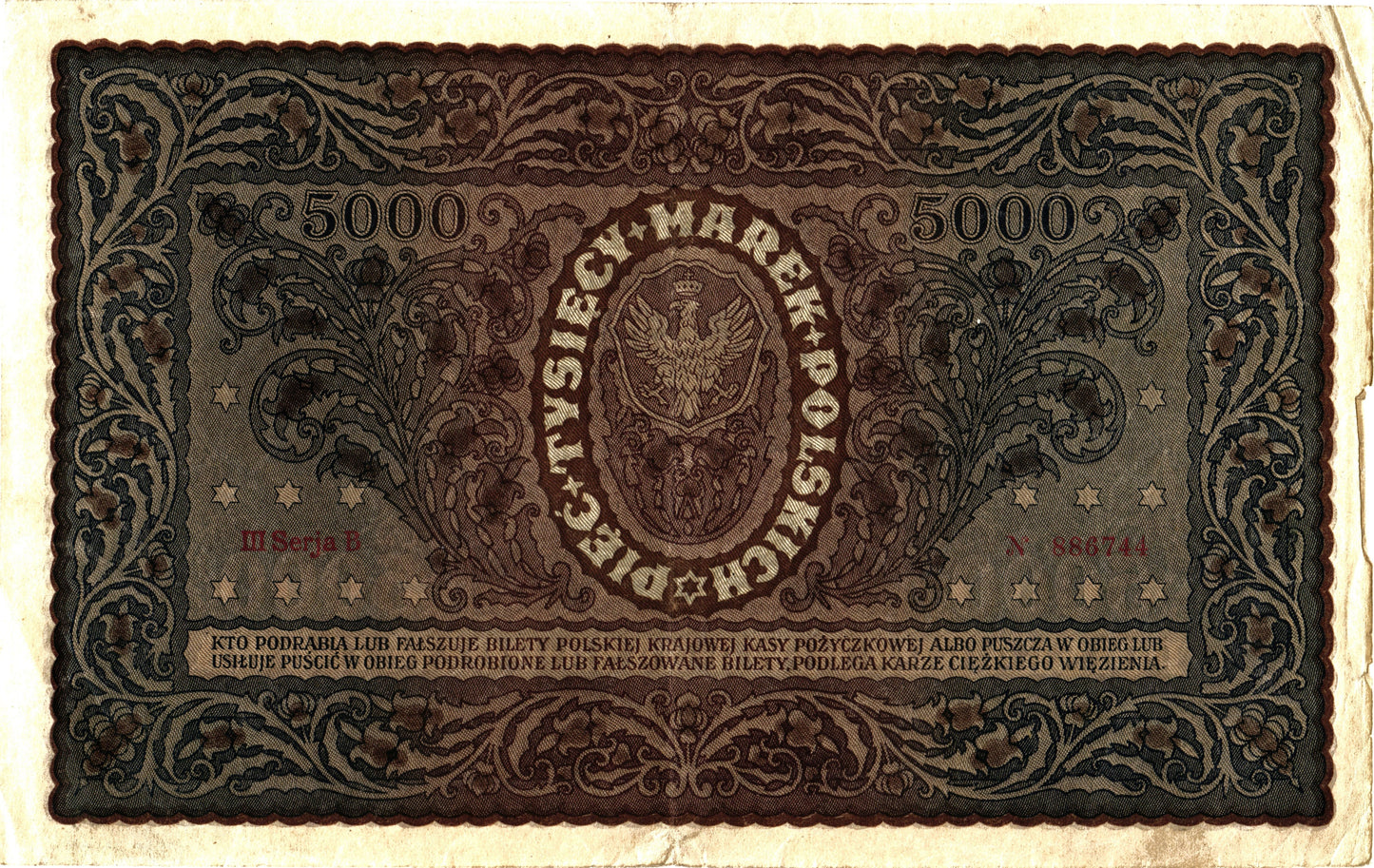 Poland 5000 Mark 1920, P31.2 Serie III, XF