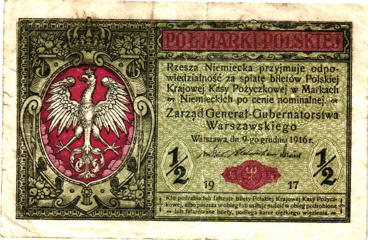 Poland 1/2 Marki 1917, P7, VF
