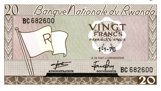 Rwanda 20 Francs 1976, P6e, UNC