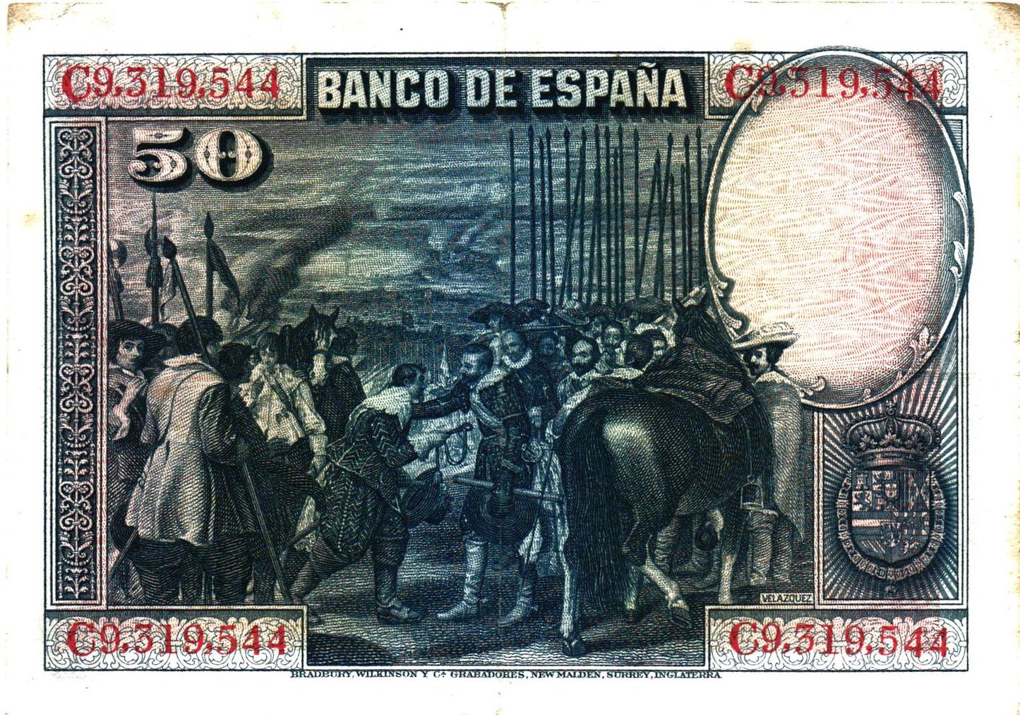Spain 50 Pesetas 1928, P75b, VF
