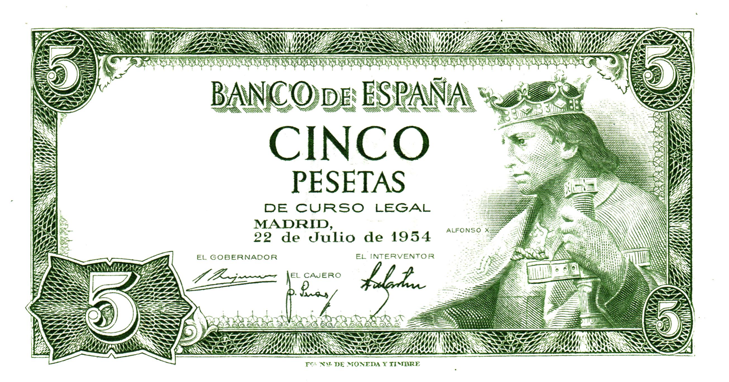 Spain 5 Pesetas 1954, P146a, UNC