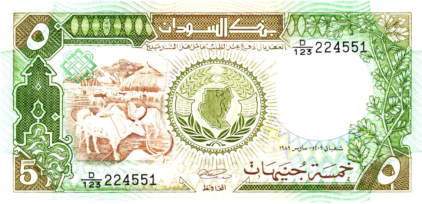 Sudan 5 Sudanese Pounds (1989), P40b, UNC