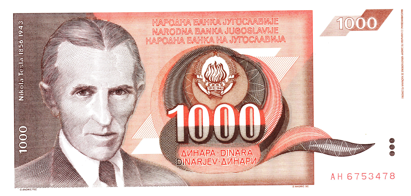 Yugoslavia 1000 Dinara 1990, P107, UNC