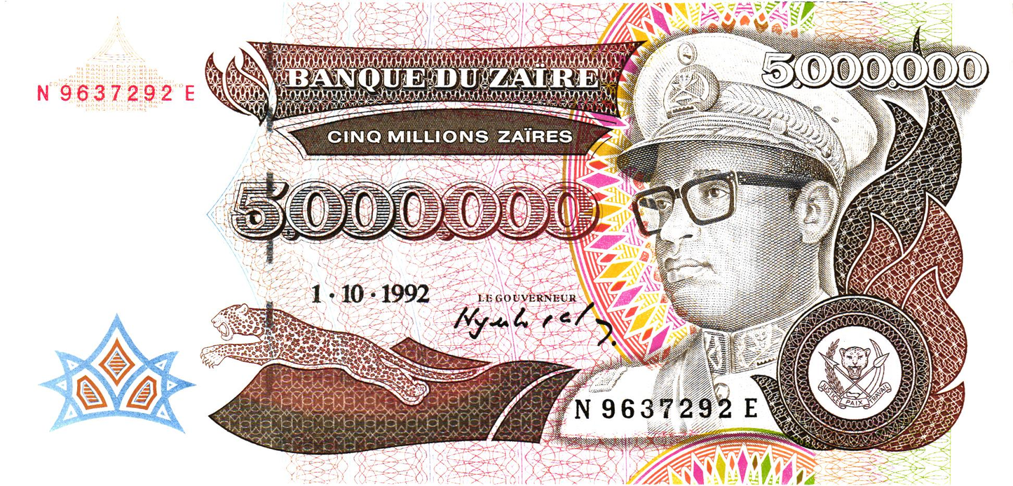 Zaire 5 Million Zaïres 1992, P46a, UNC