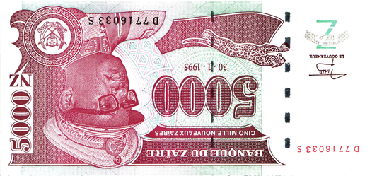 Zaire 5000 Noueaux Zaires 1995, P69, UNC