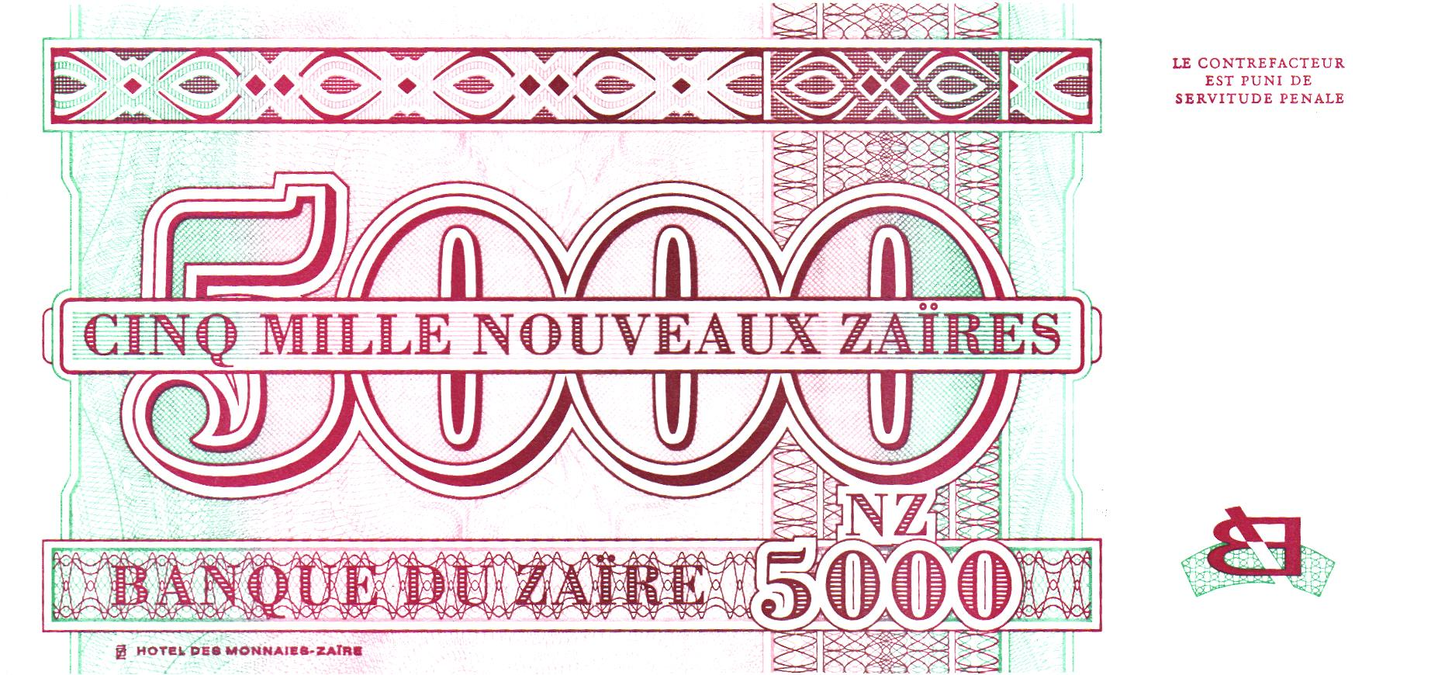 Zaire 5000 Noueaux Zaires 1995, P69, UNC