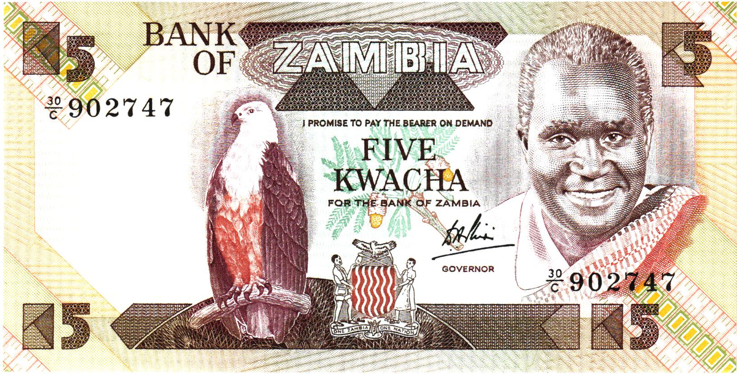 Zambia 5 Kwacha ND, P25c, UNC