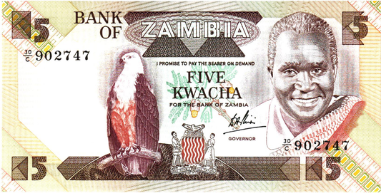 Zambia 5 Kwacha ND, P25c, UNC