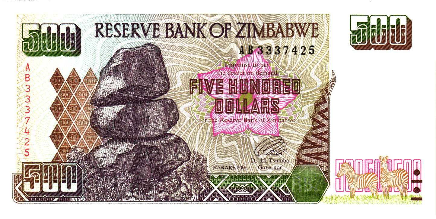 Zimbabwe 500 Dollars 2001, P11, UNC